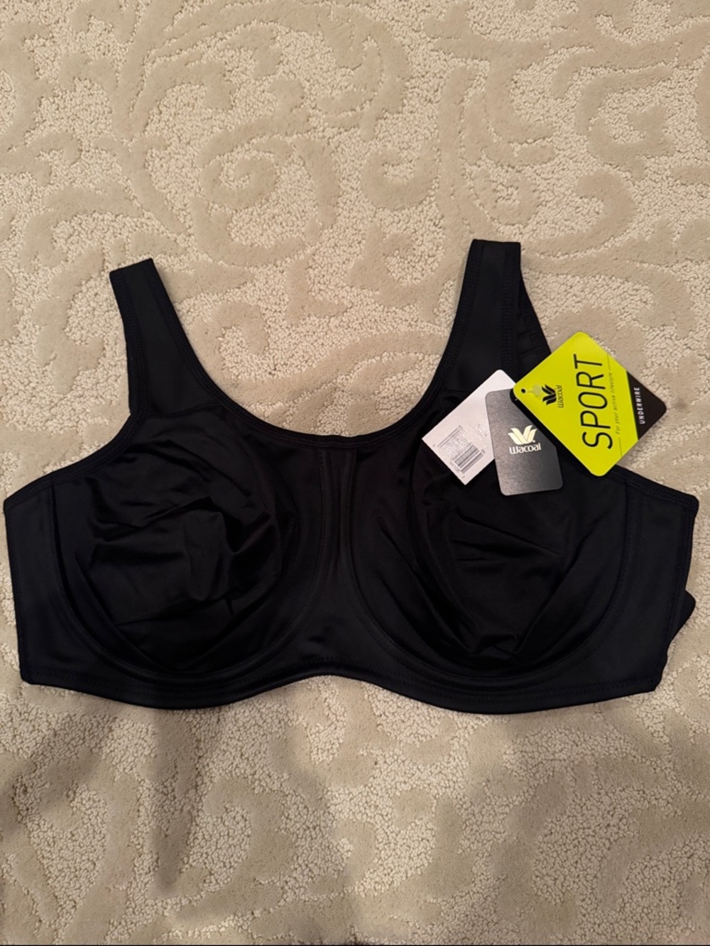 Wacoal Unlined Full Coverage Underwire Sports Bra Item# 855170 Black Sz 34G NWT